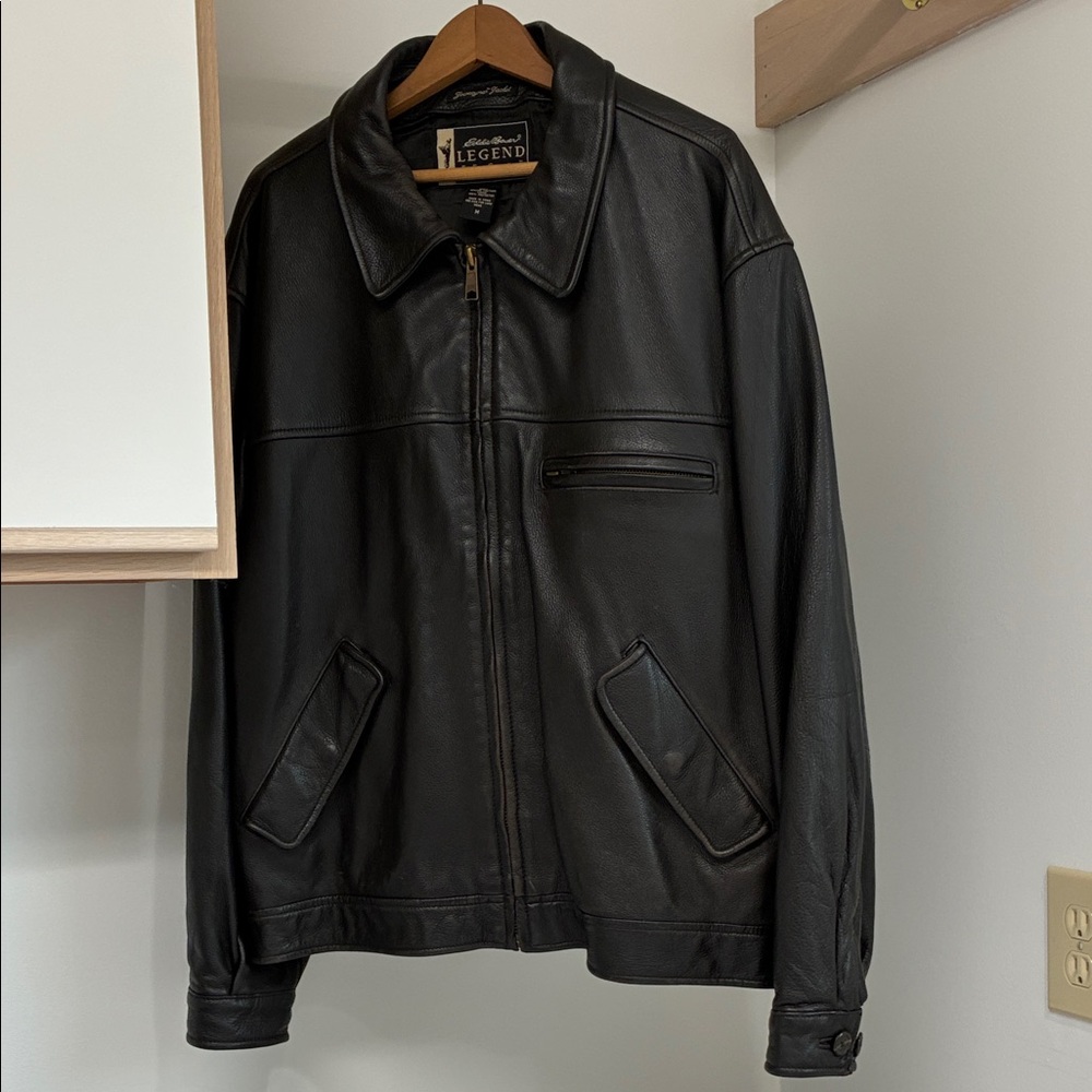 Eddie Bauer Men's Brown Leather Bomber Jacket